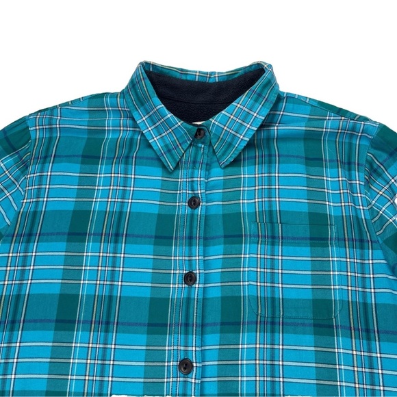 LL Bean Shacket Womens Large Blue White Plaid Fleece Lined Button Up Barn Chore - Picture 3 of 11